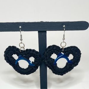 Handmade Black Crochet Recycle Blue Aluminum Tab Dangle Heart Earrings